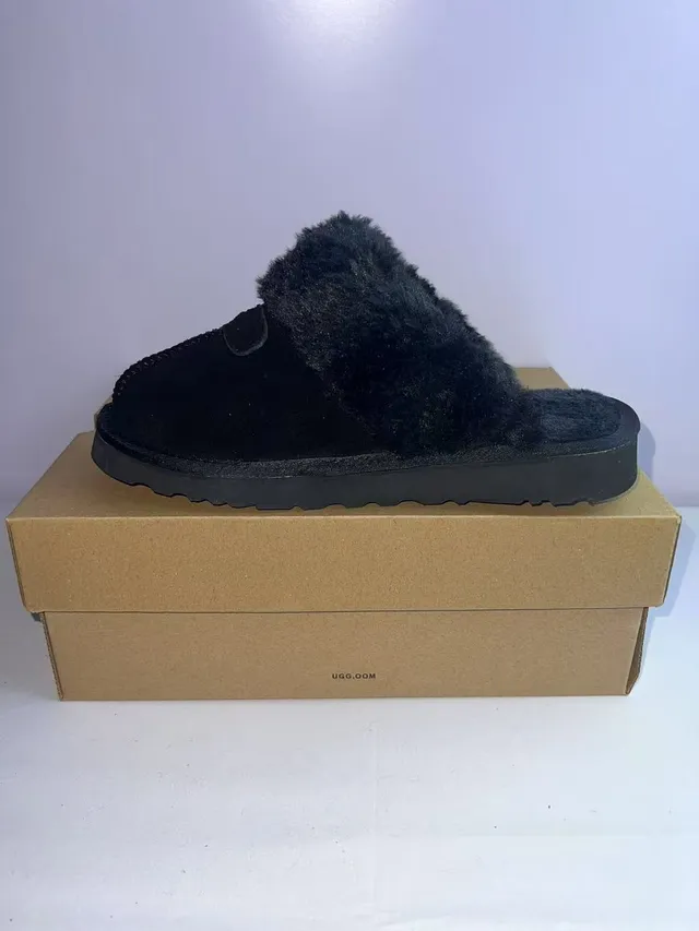UGG Black Plush Fur Collar Suede Upper Slippers 3