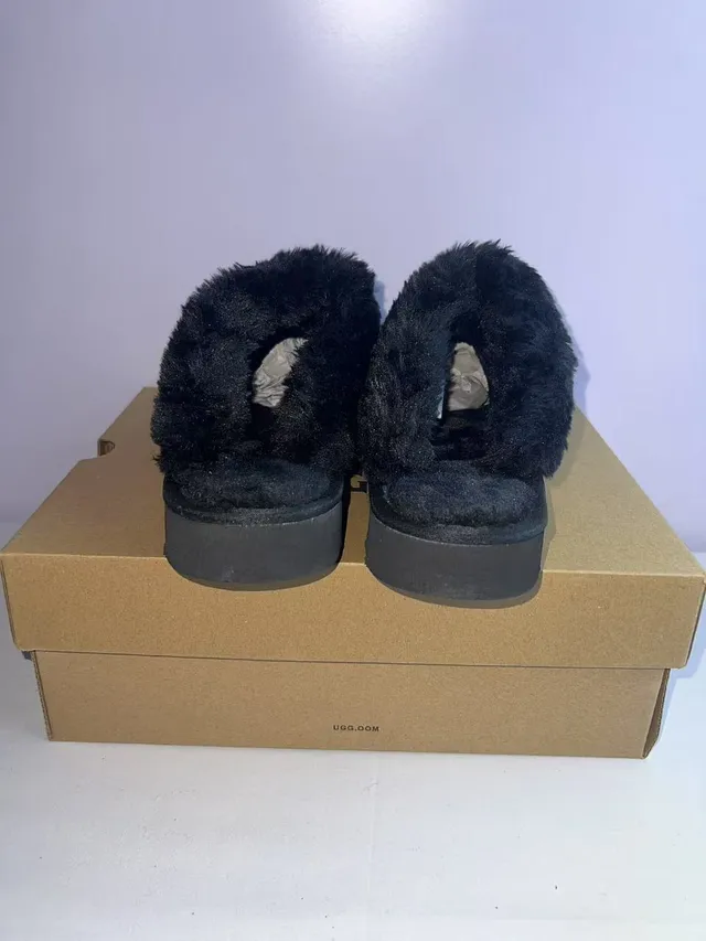UGG Black Plush Fur Collar Suede Upper Slippers 4