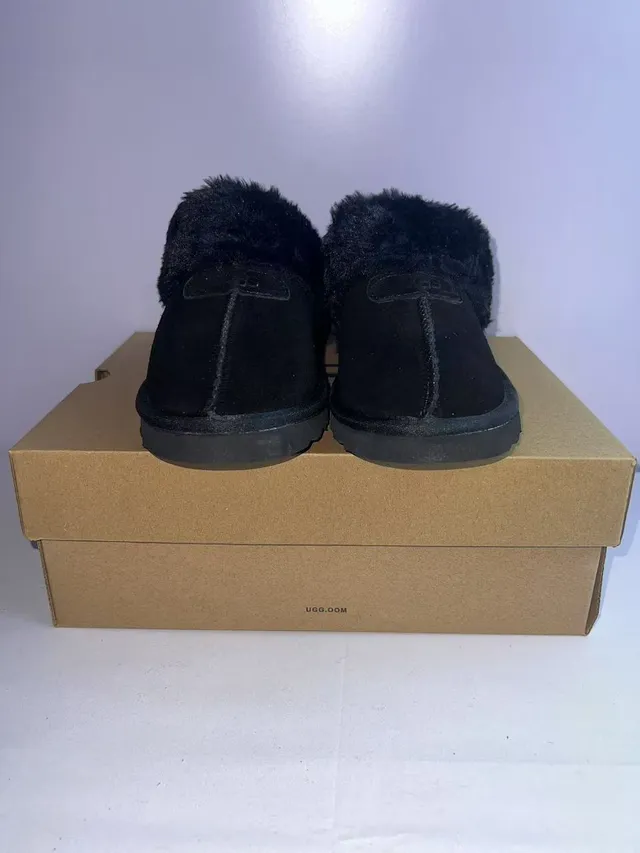 UGG Black Plush Fur Collar Suede Upper Slippers 5