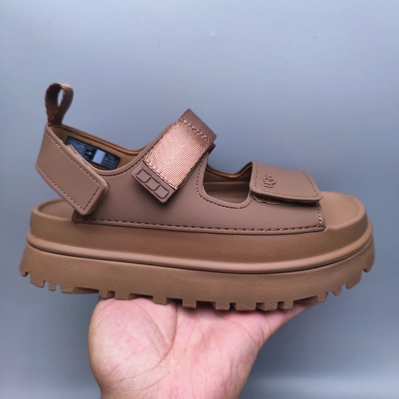 UGG Brown Beige Platform Sole Dual-Strap Closure Casual Sandals 5