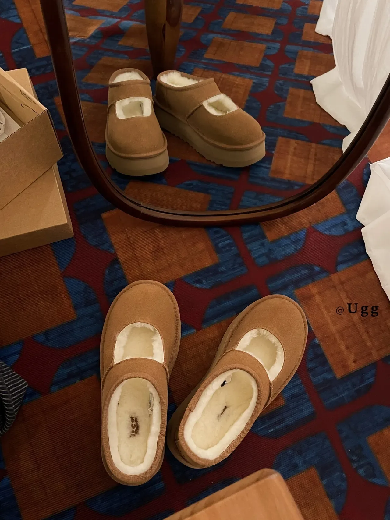 UGG Brown Beige Suede Upper Shearling-Lined Mary Jane Shoes 2