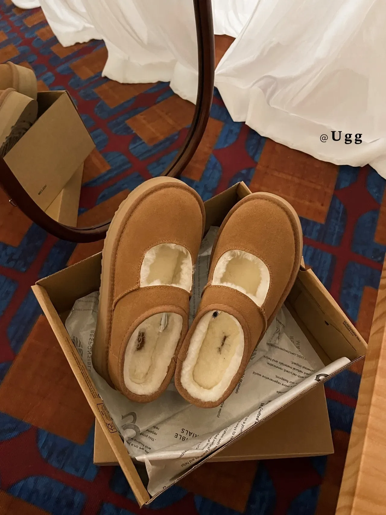 UGG Brown Beige Suede Upper Shearling-Lined Mary Jane Shoes 5