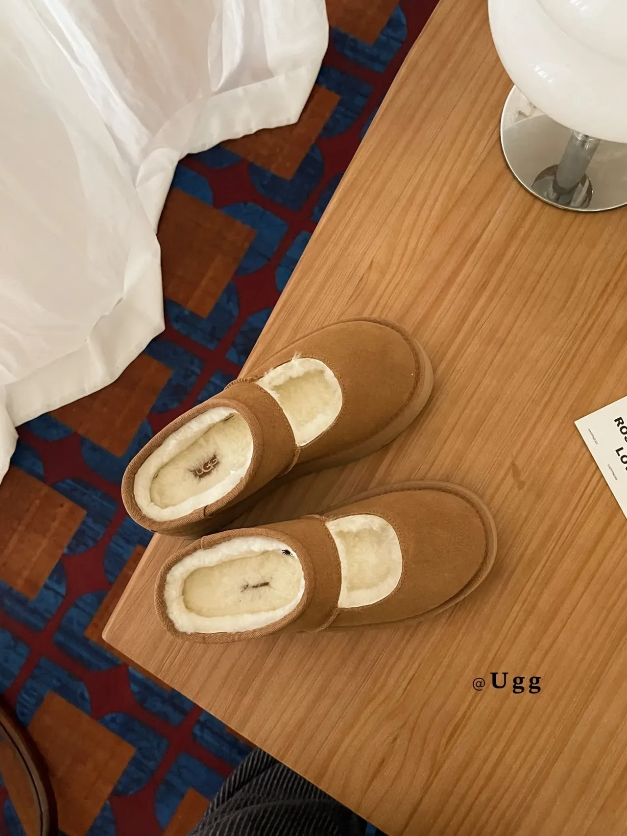 UGG Brown Beige Suede Upper Shearling-Lined Mary Jane Shoes 6
