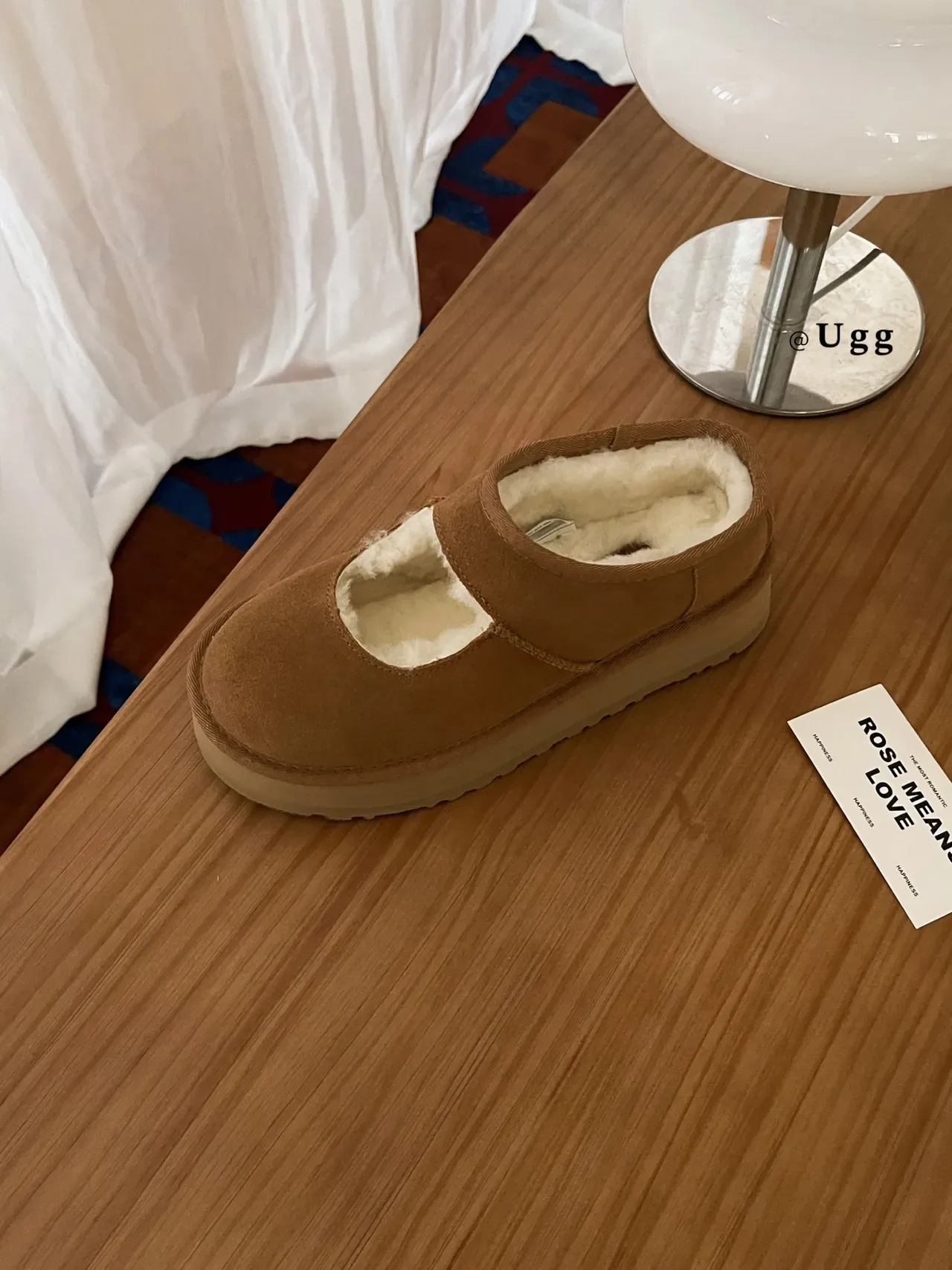 UGG Brown Beige Suede Upper Shearling-Lined Mary Jane Shoes 8