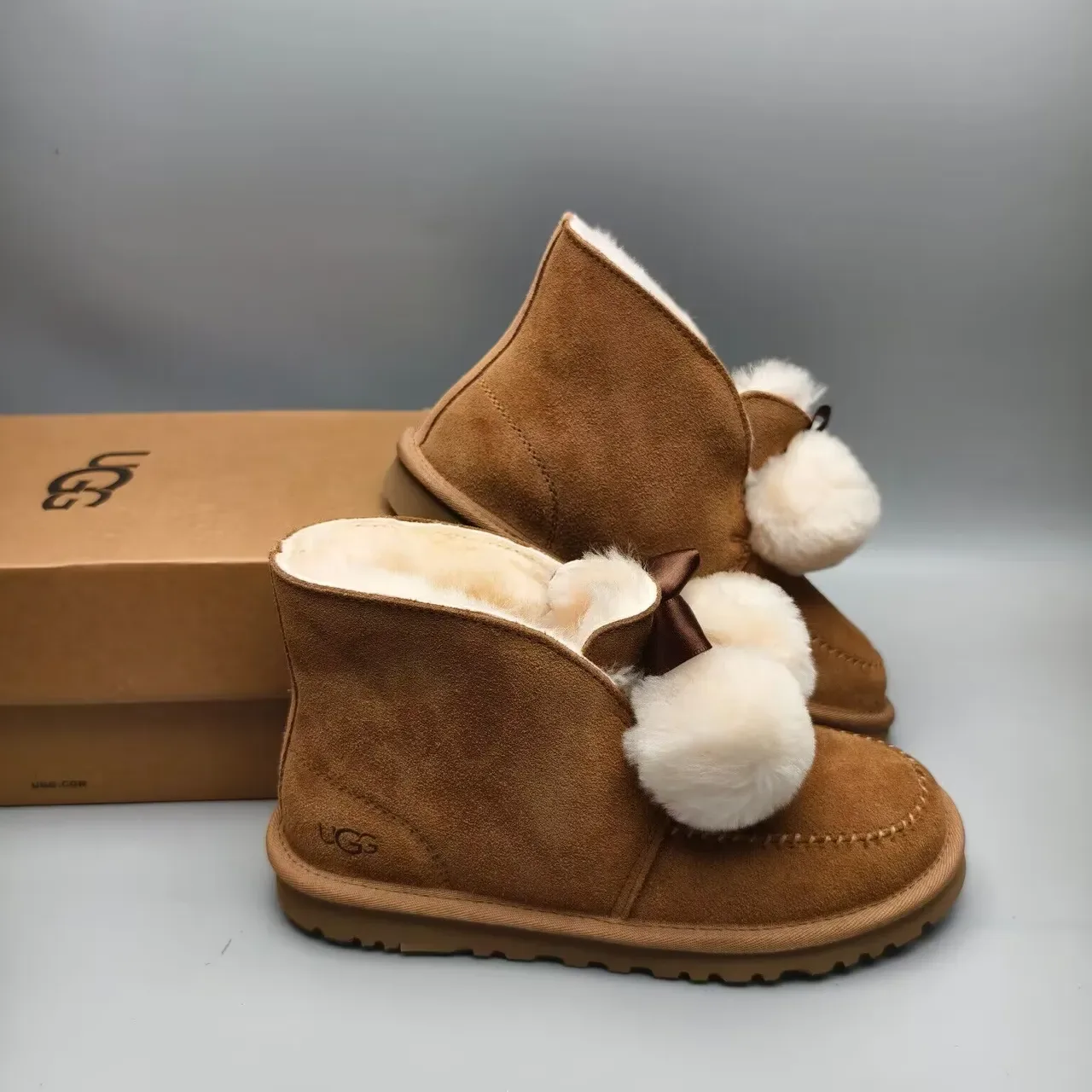 UGG Brown Beige Suede Upper Shearling-Lined Snow Boots 3
