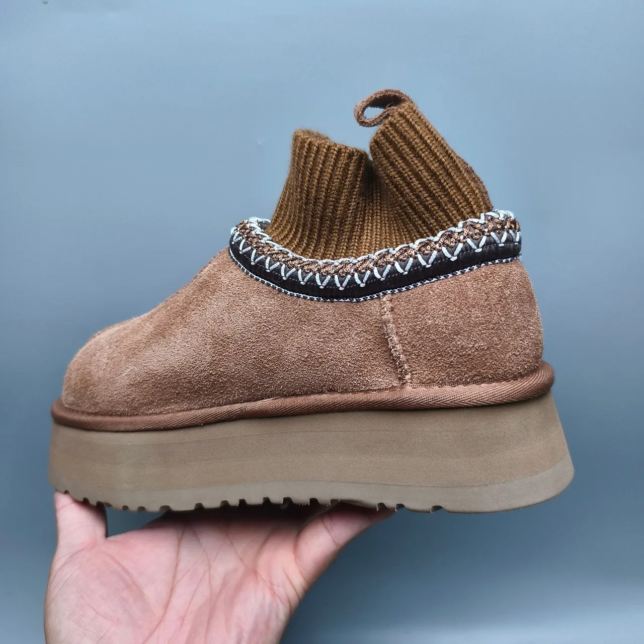 UGG Brown Suede Upper Knit Cuff Snow Boots 4