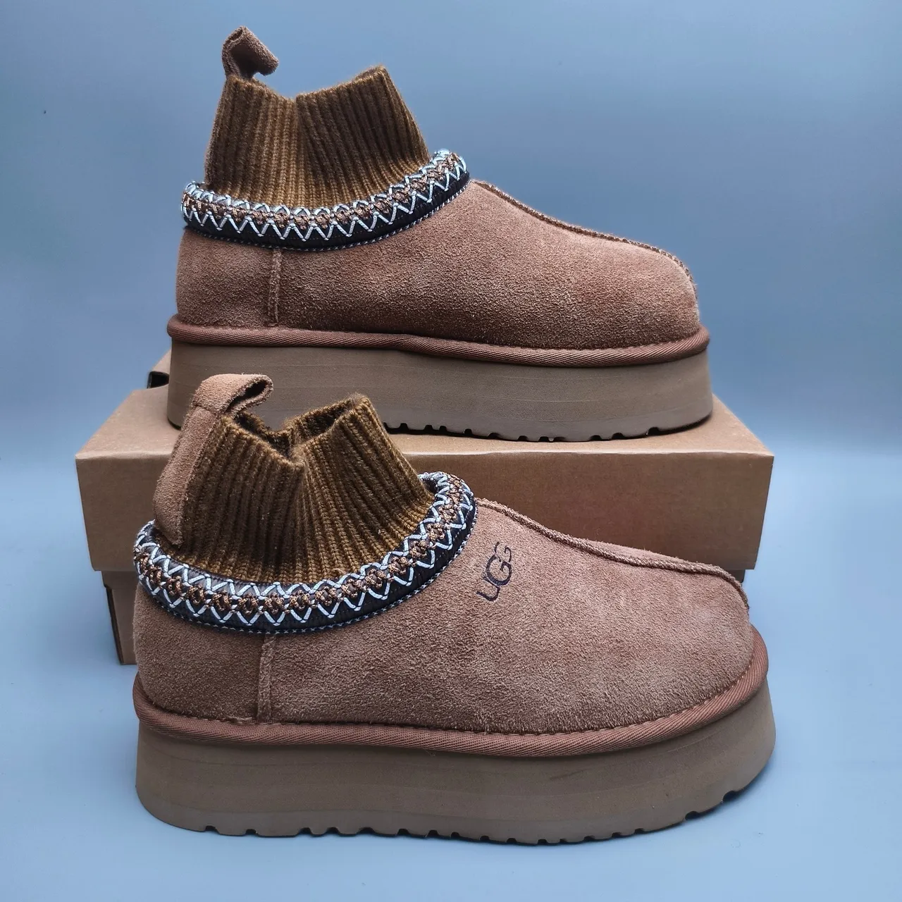 UGG Brown Suede Upper Knit Cuff Snow Boots 5