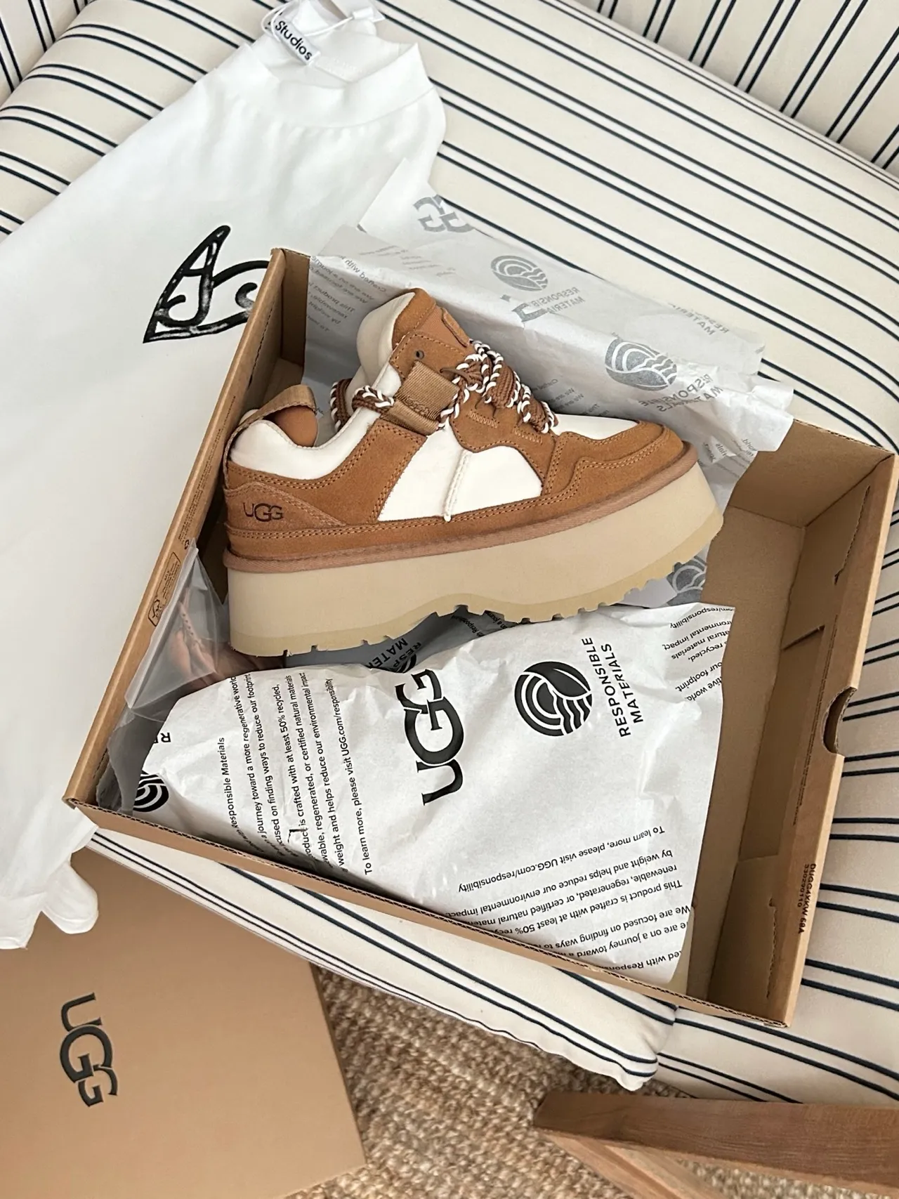 UGG Brown White Platform Sole Braided Rope Laces Chunky Sneakers 2