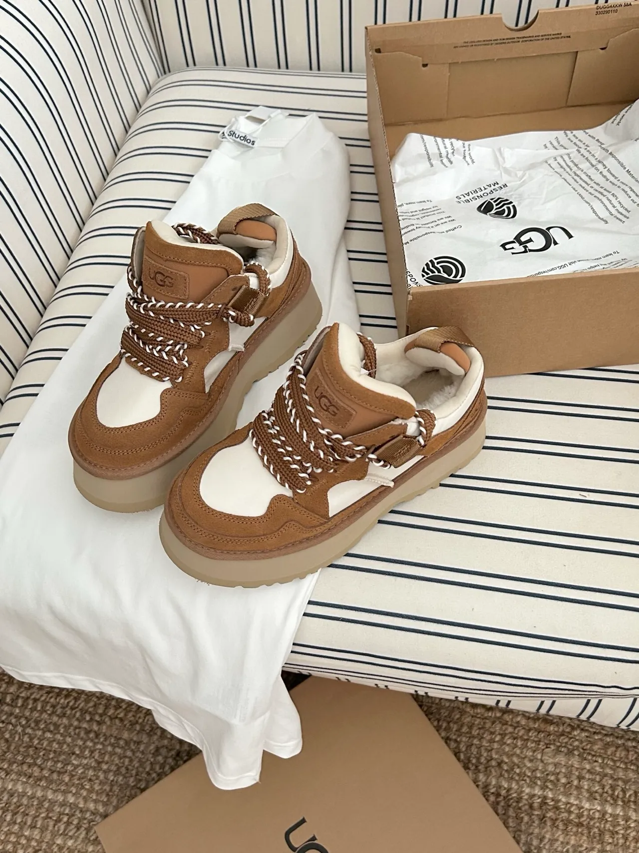 UGG Brown White Platform Sole Braided Rope Laces Chunky Sneakers 5