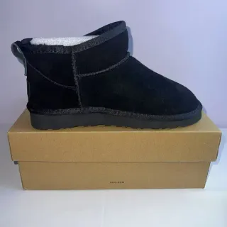 UGG Classic Mini Black Suede Shearling-Lined Snow Boots