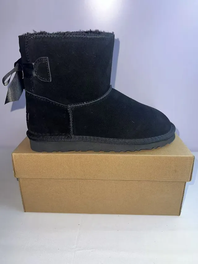 UGG Classic Mini Bow Black Suede Ankle Boots 4