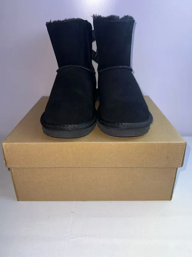 UGG Classic Mini Bow Black Suede Ankle Boots 5