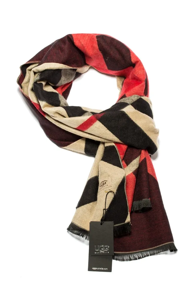 UGG Classic Plaid Beige Black Red Cashmere Scarf 2