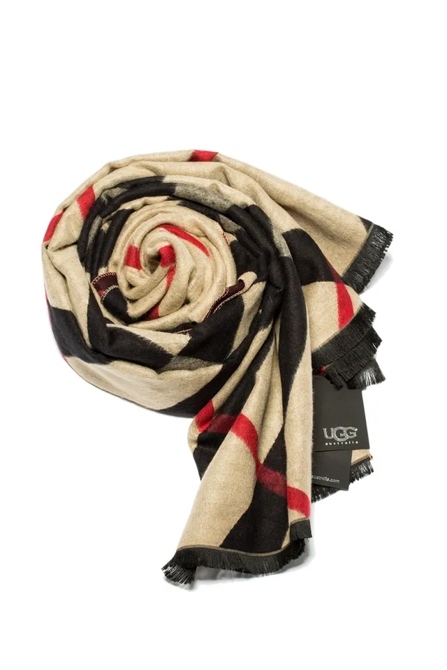 UGG Classic Plaid Beige Black Red Cashmere Scarf 4