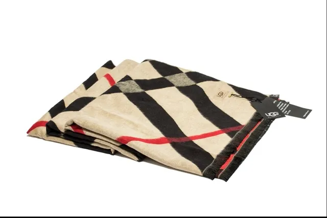 UGG Classic Plaid Beige Black Red Cashmere Scarf 9
