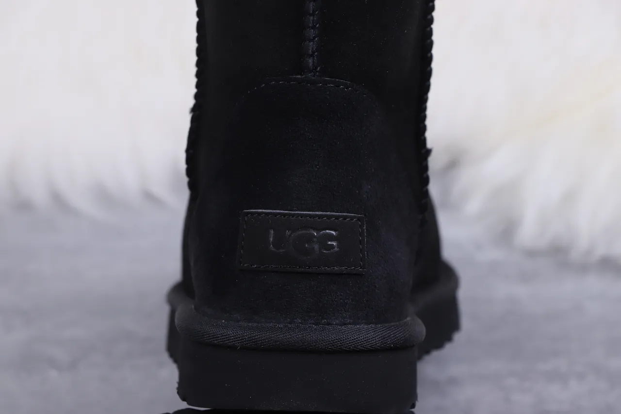 UGG Classic Short Black Suede Shearling-Lined Snow Boots 5