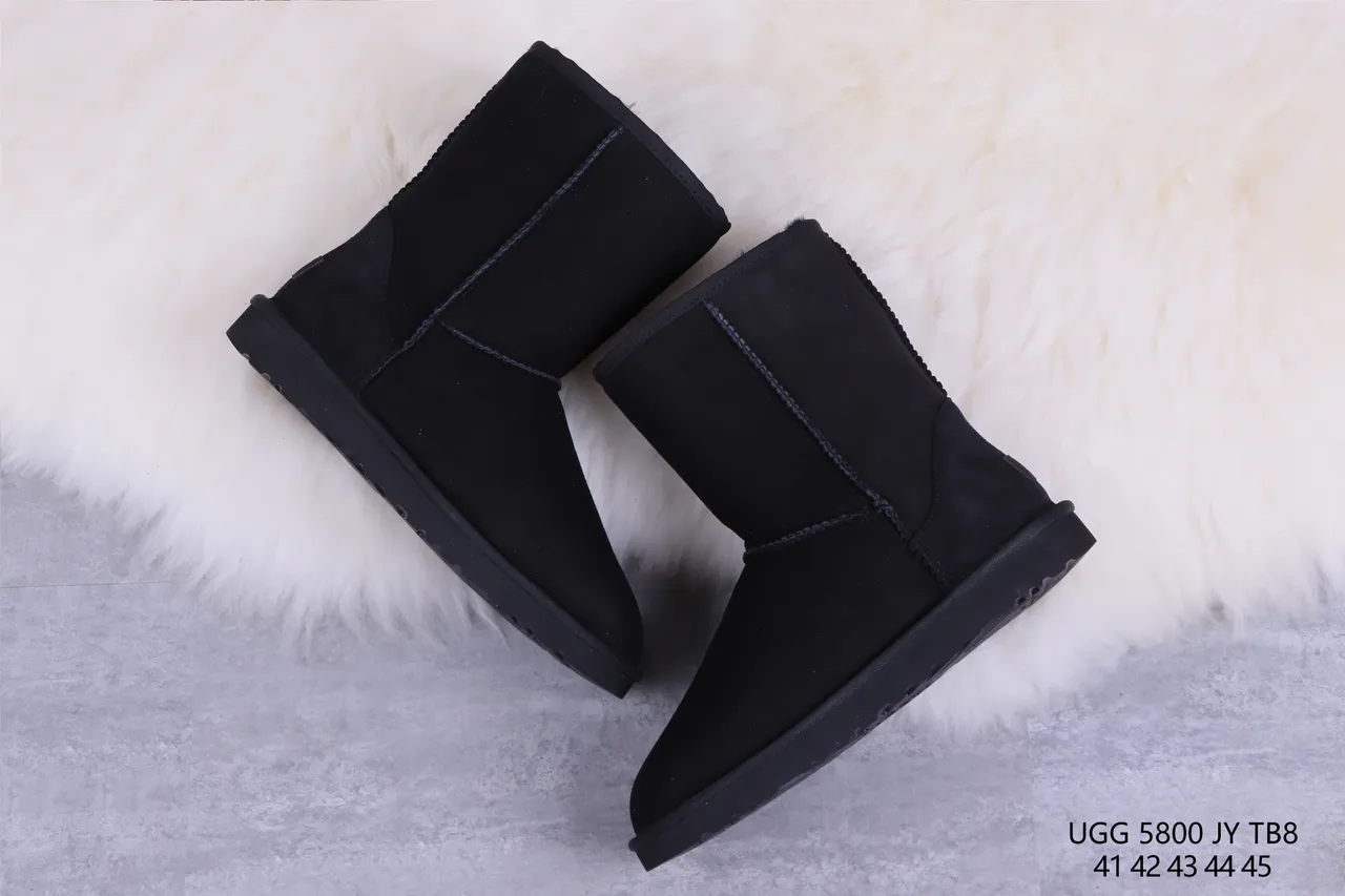 UGG Classic Short Black Suede Shearling-Lined Snow Boots 7
