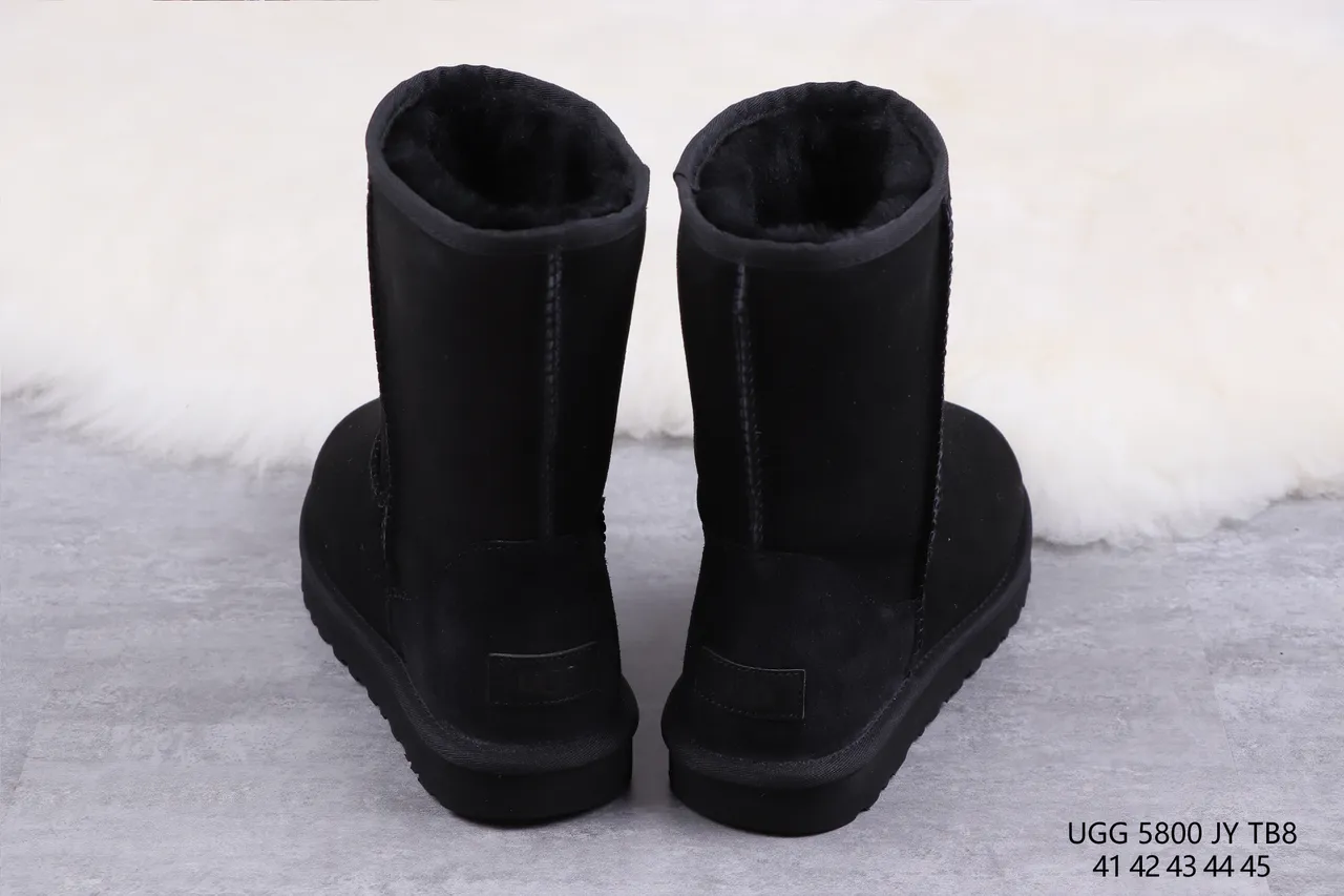 UGG Classic Short Black Suede Shearling-Lined Snow Boots 8