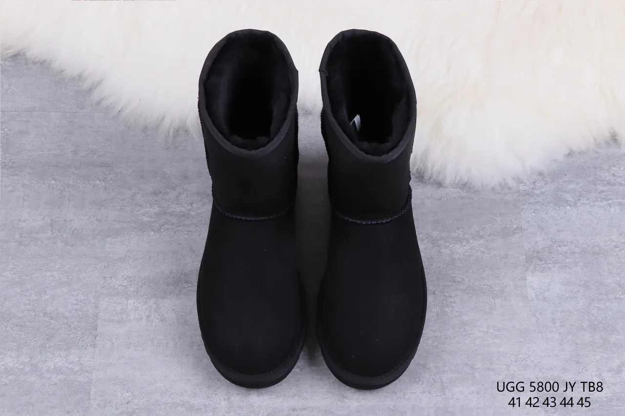 UGG Classic Short Black Suede Shearling-Lined Snow Boots 9