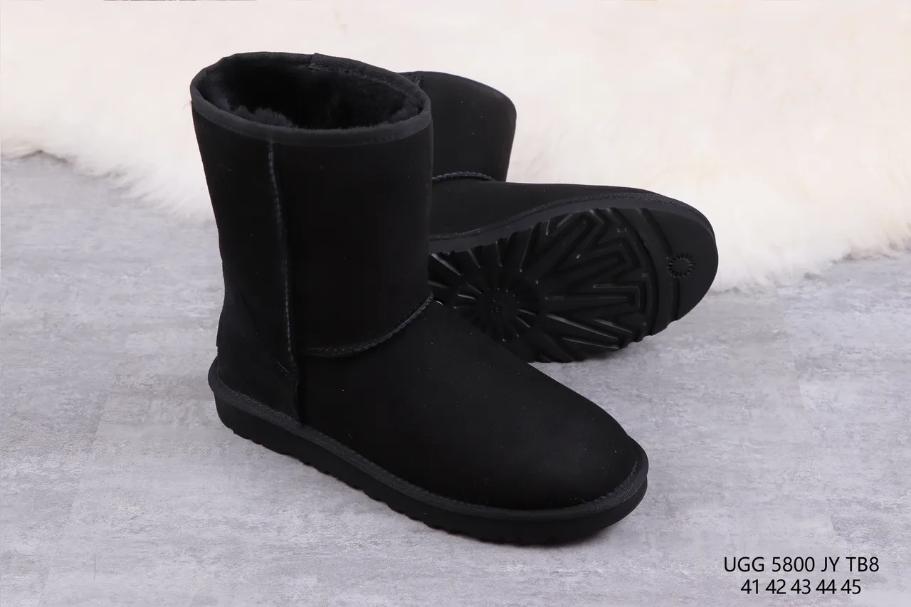UGG Classic Short Black Suede Shearling-Lined Snow Boots 10