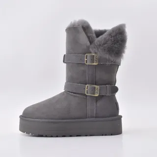 UGG Double Buckle Shearling-Lined Gray Snow Boots