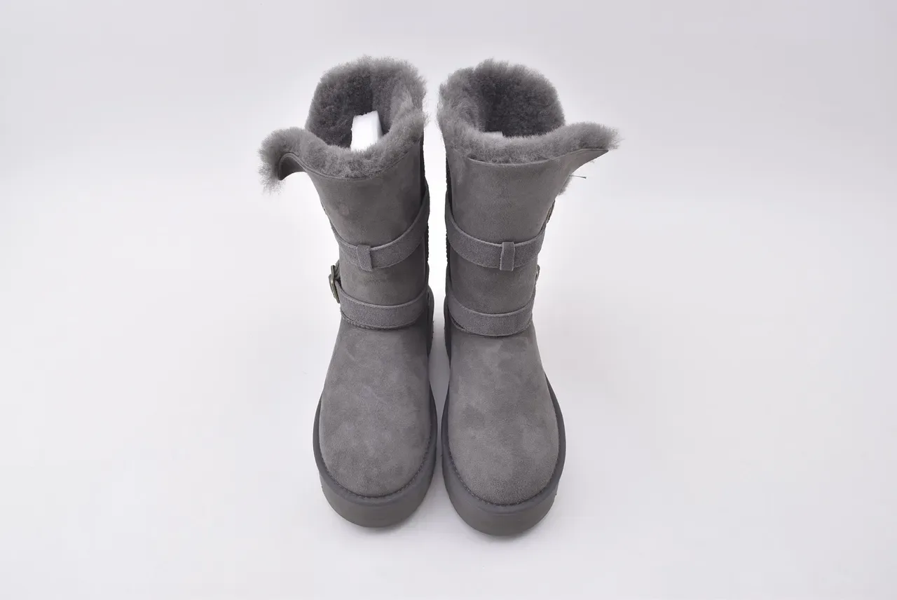 UGG Double Buckle Shearling-Lined Gray Snow Boots 4