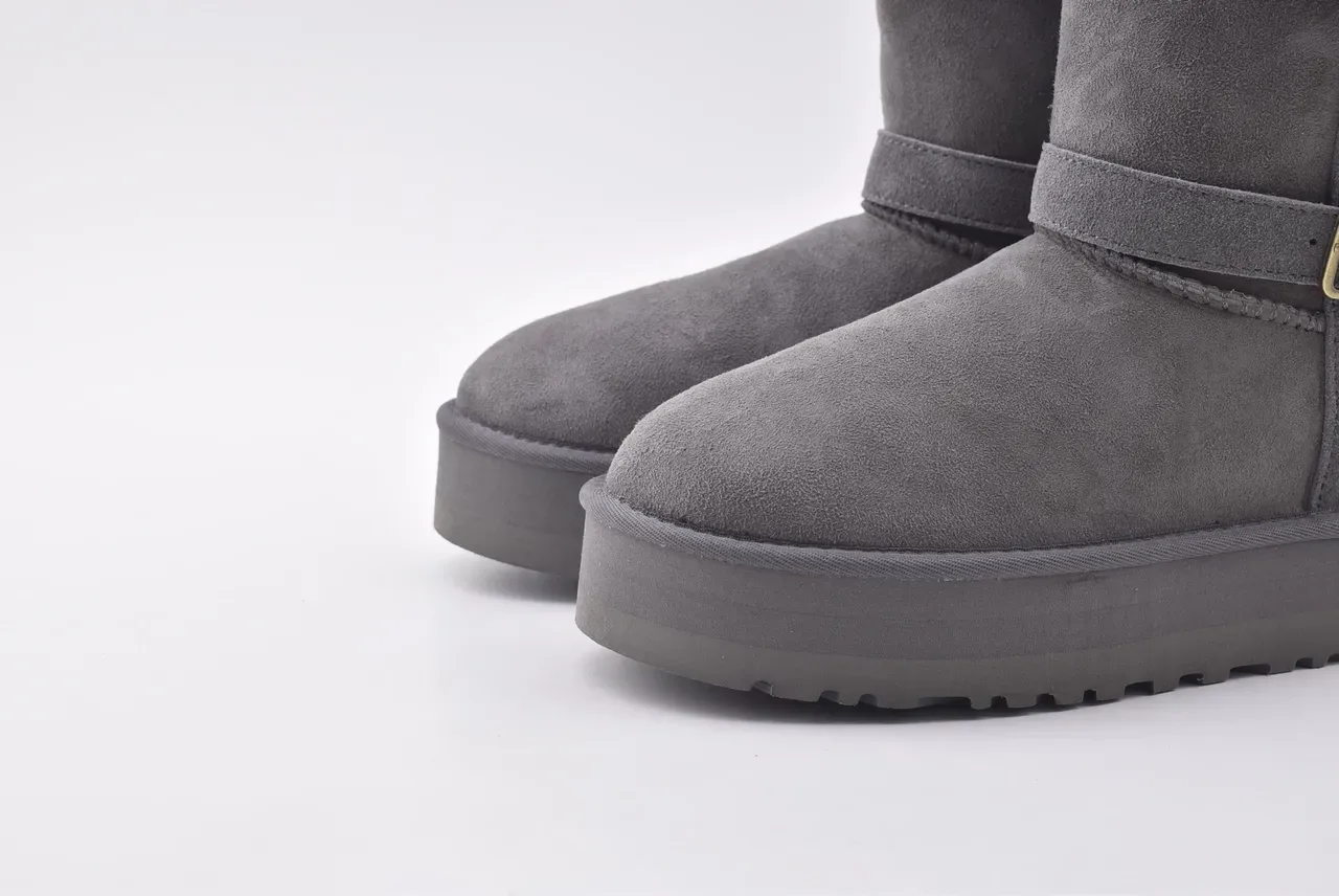 UGG Double Buckle Shearling-Lined Gray Snow Boots 9