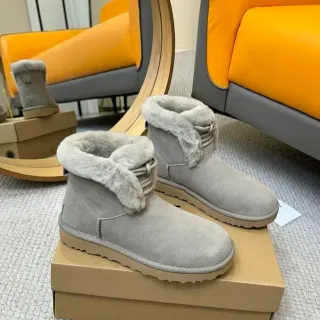 UGG Gray Beige Suede Upper Foldable Shearling Cuff Ankle Boots