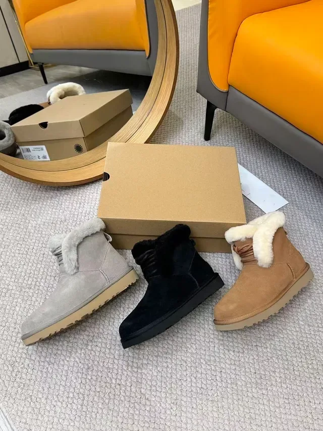 UGG Gray Beige Suede Upper Foldable Shearling Cuff Ankle Boots 2