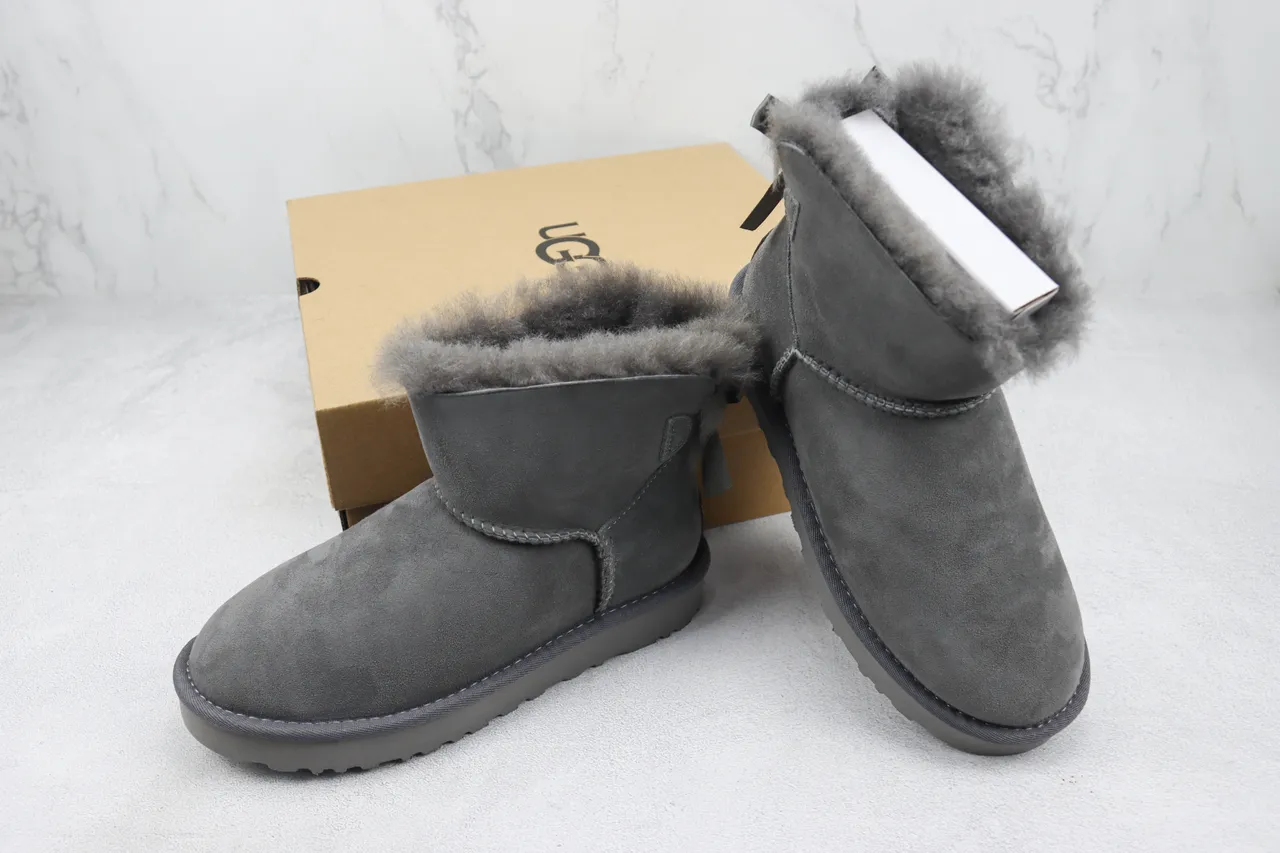 UGG Gray Suede Upper Shearling-Lined Cuff Snow Boots 5