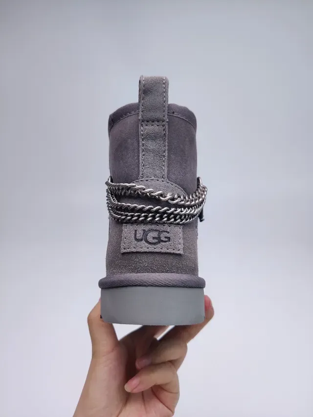 UGG Bottes de Neige Daim Gris Doublure Shearling 12