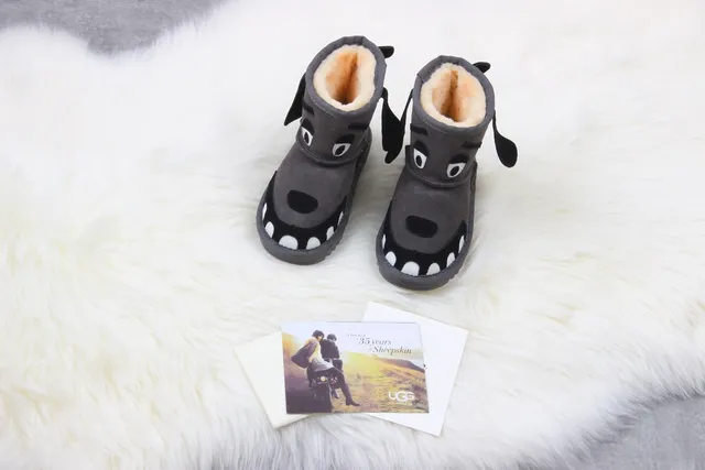 UGG Kids Dog-Face Shearling-Lined Gray Snow Boots 7