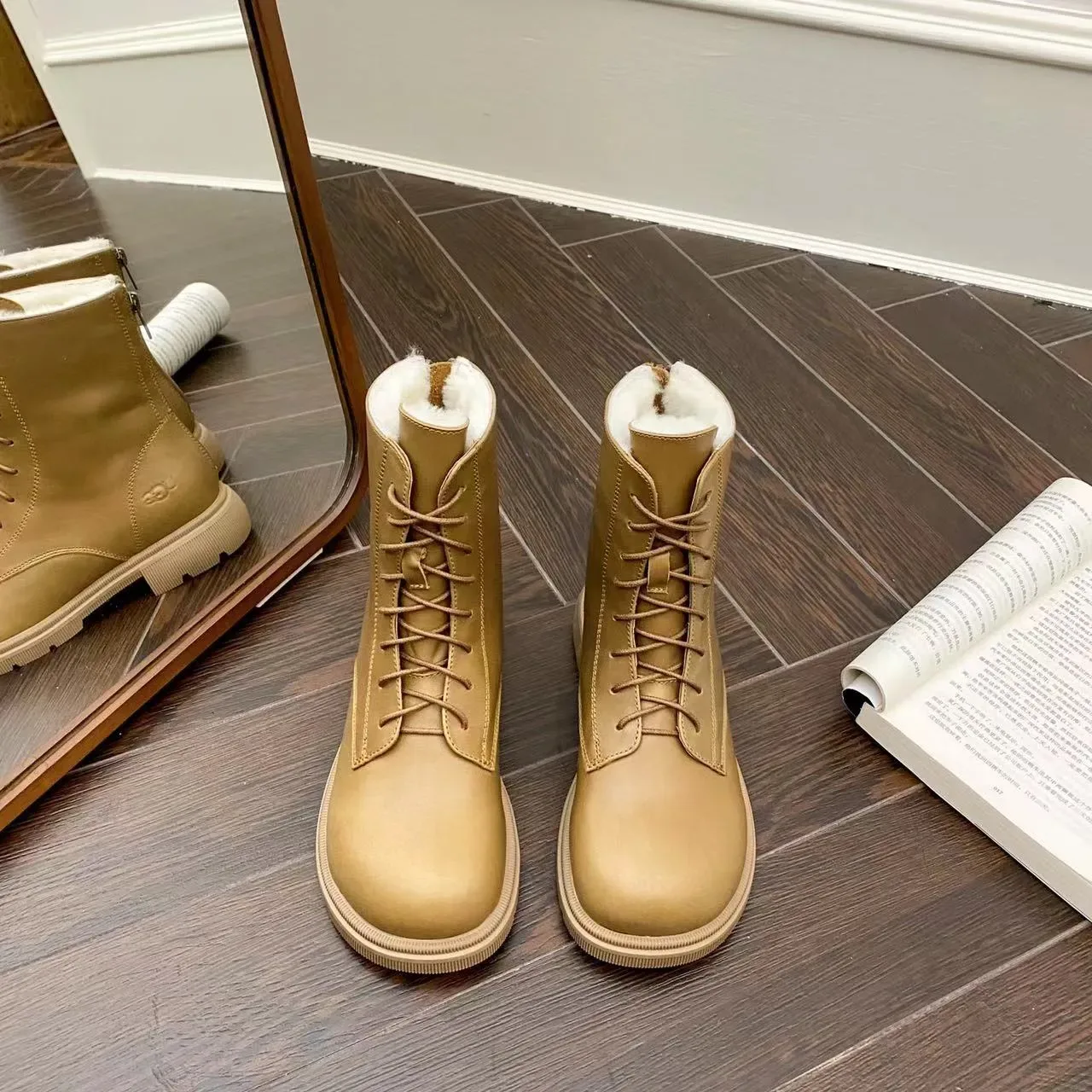 UGG Lace-Up Shearling-Lined Tan Ankle Boot 3
