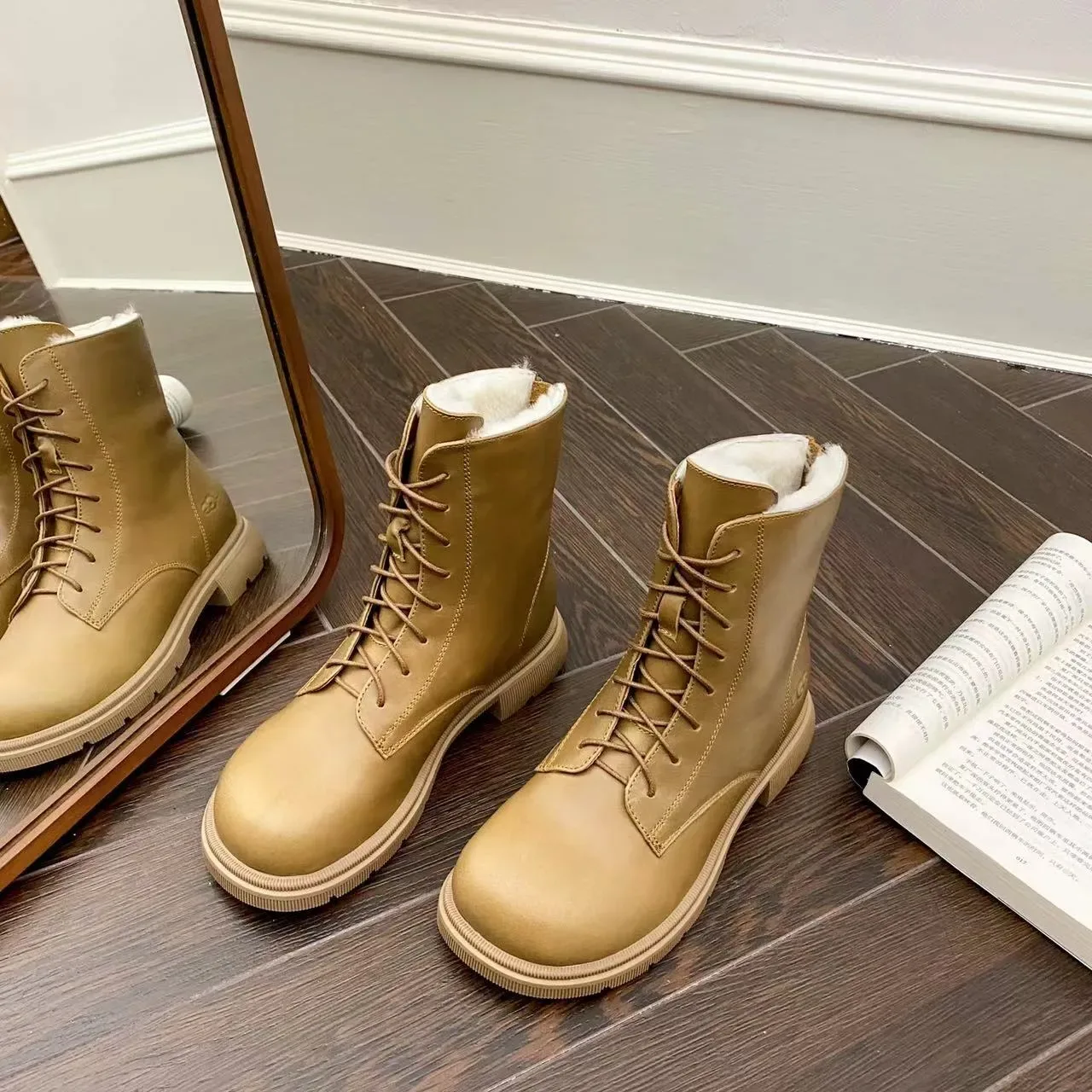 UGG Lace-Up Shearling-Lined Tan Ankle Boot 5