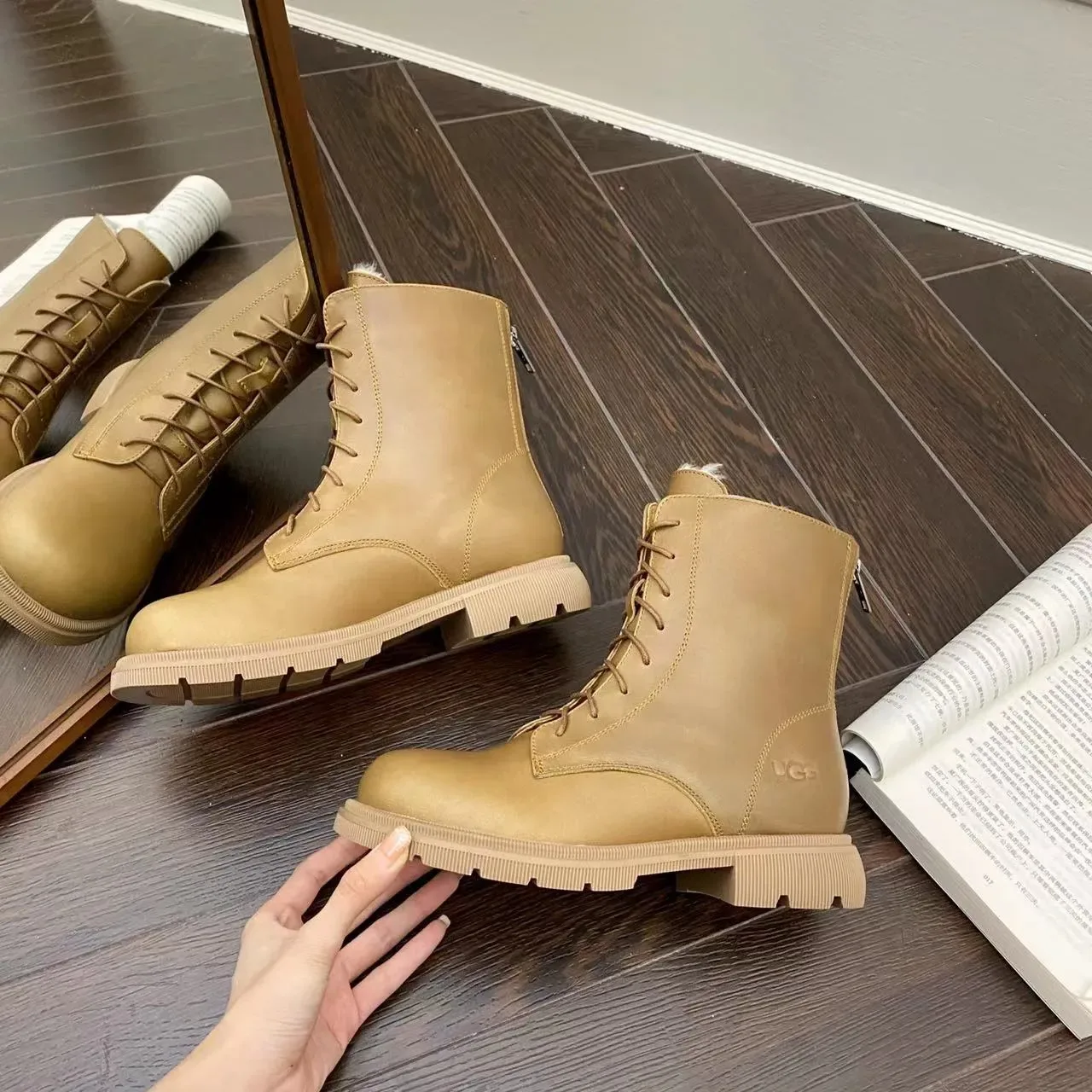 UGG Lace-Up Shearling-Lined Tan Ankle Boot 6