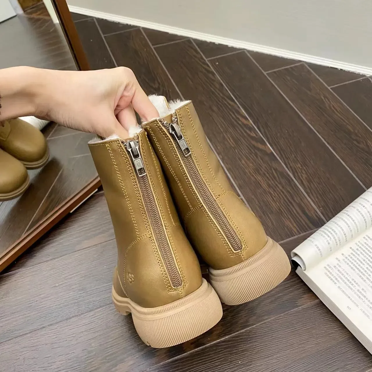 UGG Lace-Up Shearling-Lined Tan Ankle Boot 8