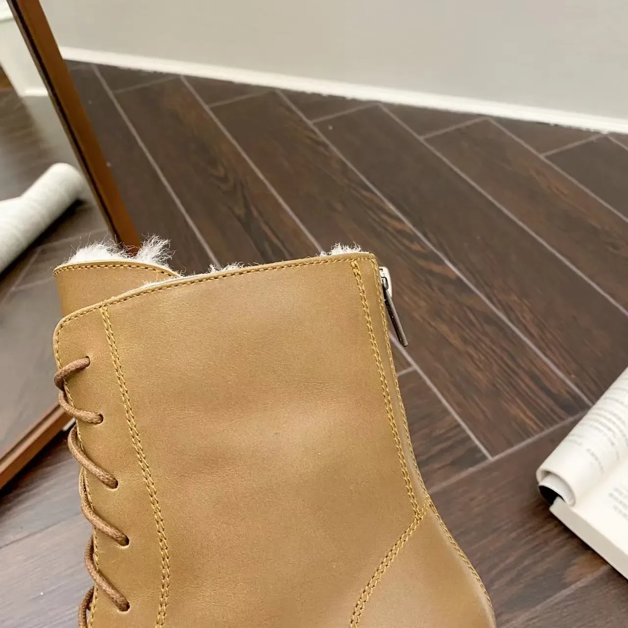 UGG Lace-Up Shearling-Lined Tan Ankle Boot 10