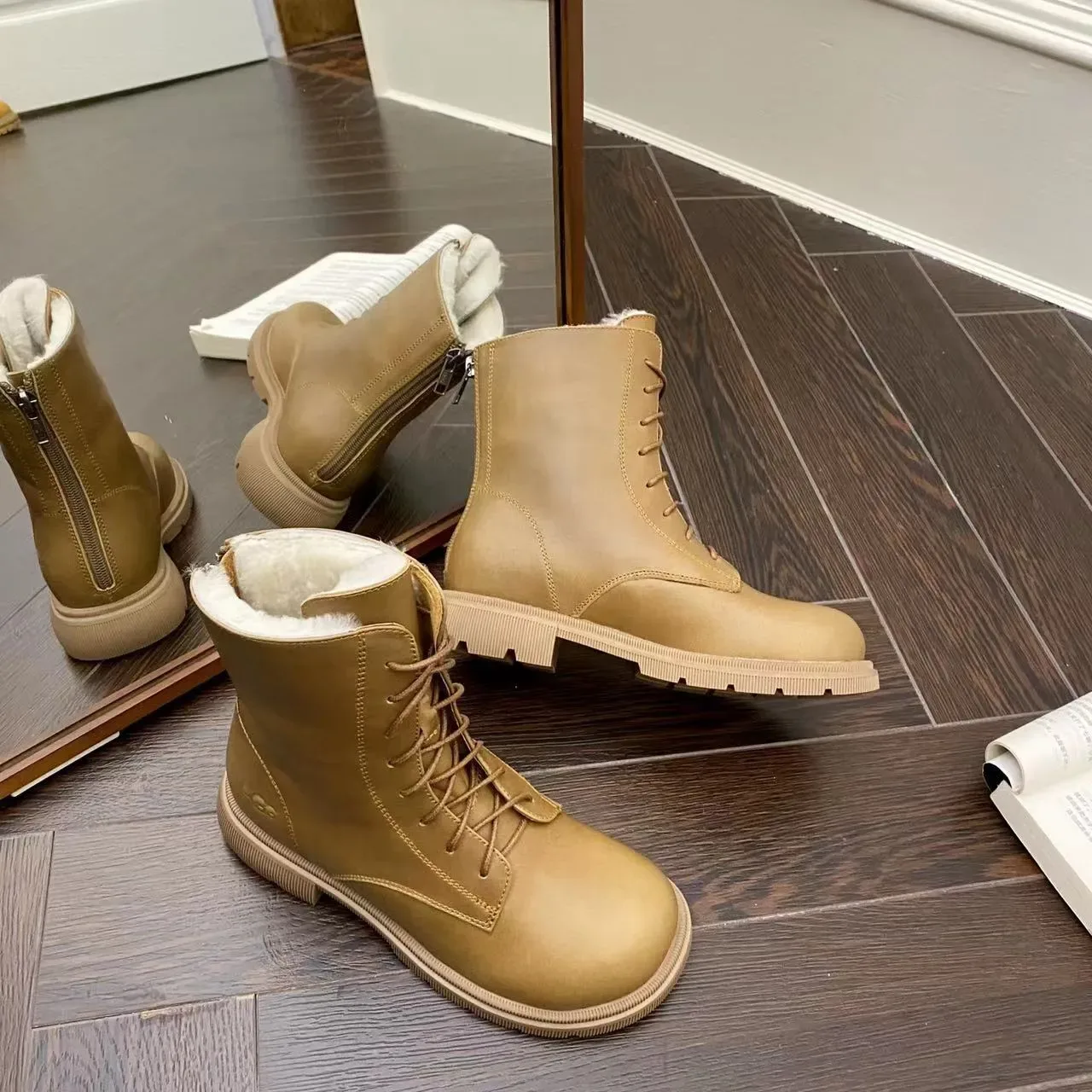 UGG Lace-Up Shearling-Lined Tan Ankle Boot 11