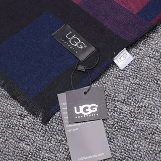 UGG 海军蓝 酒红 格子图案 编织纹理 围巾