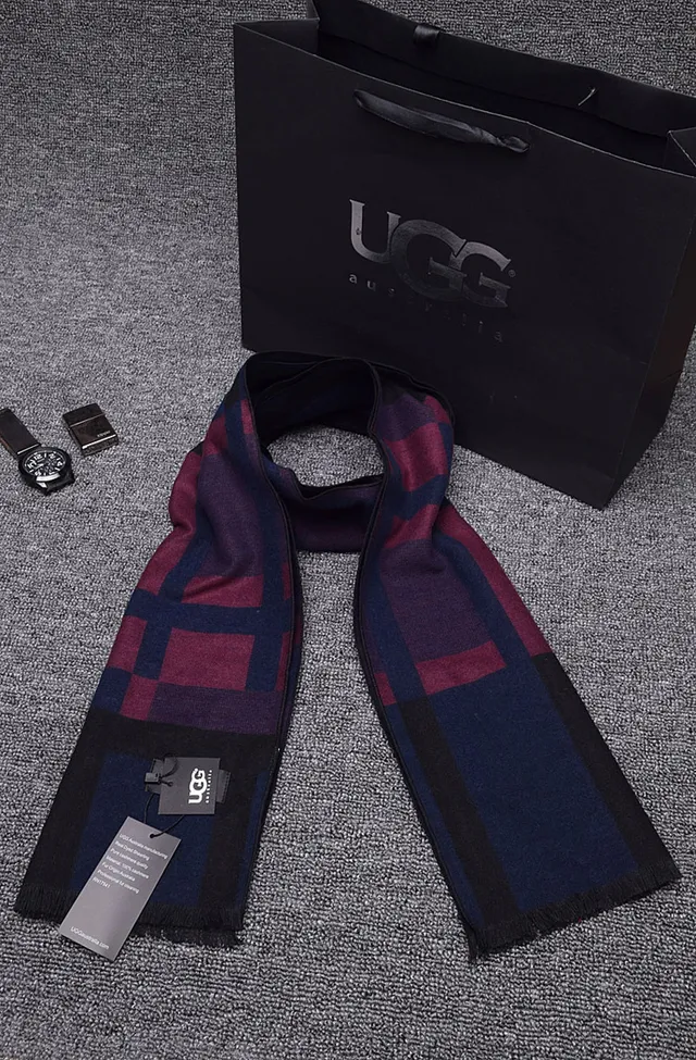 UGG Navy Burgundy Plaid Pattern Woven Texture Scarve 2