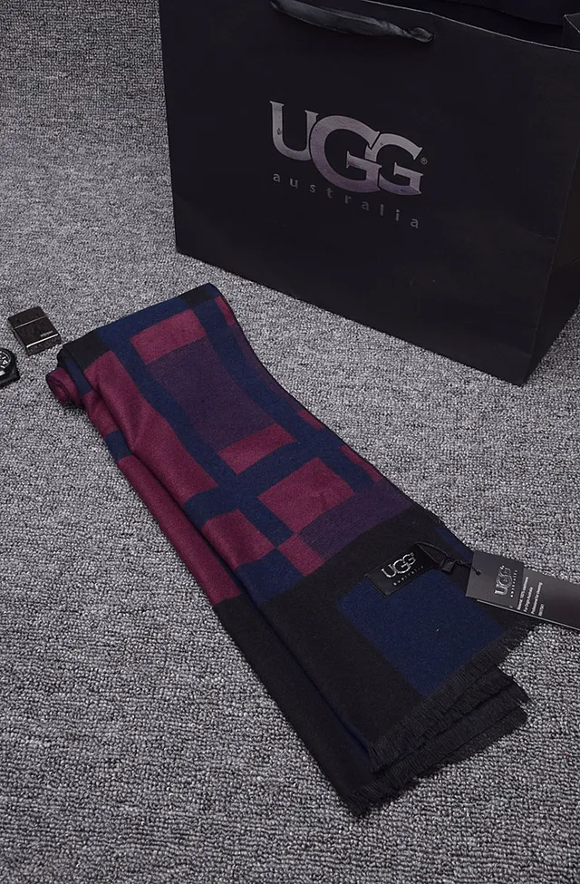 UGG Navy Burgundy Plaid Pattern Woven Texture Scarve 5