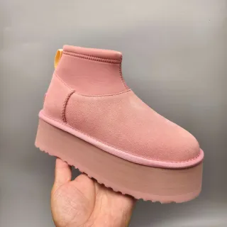 UGG Pink Yellow Platform Sole Suede Upper Ankle Boots