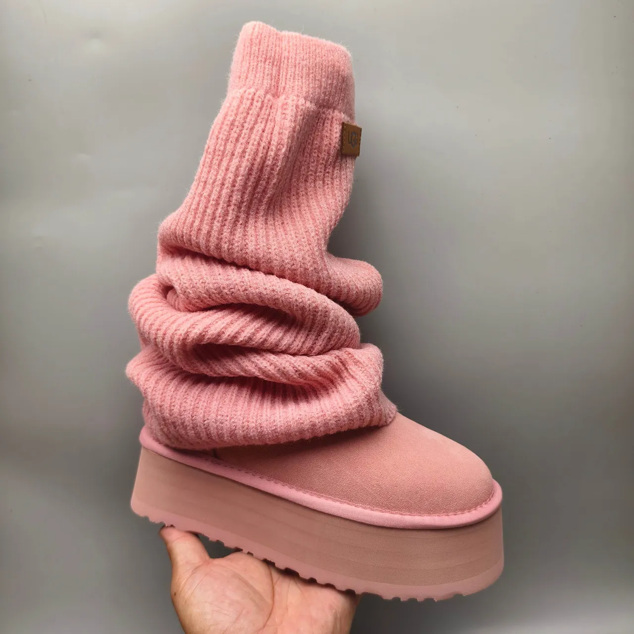 UGG Pink Yellow Platform Sole Suede Upper Ankle Boots 2