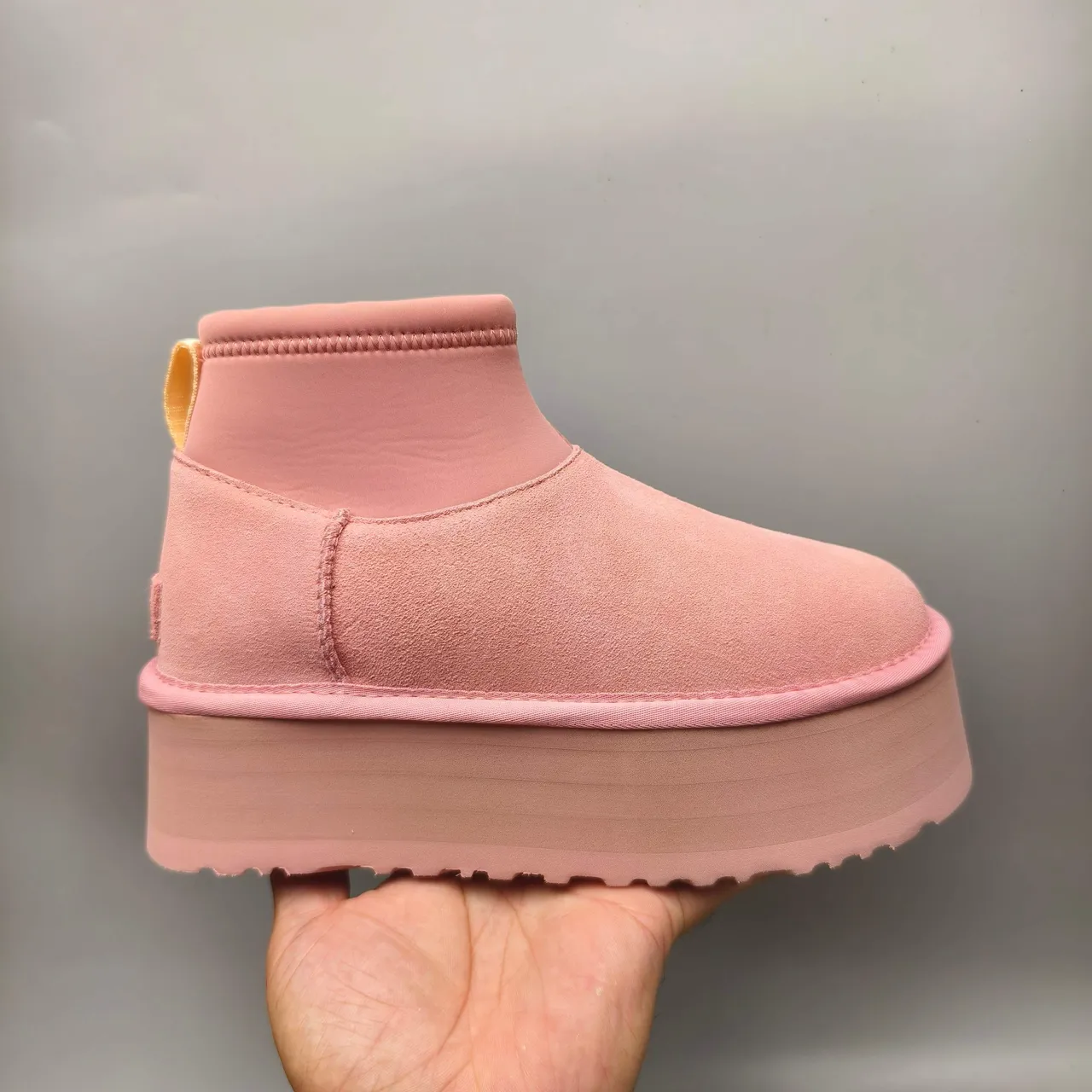 UGG Pink Yellow Platform Sole Suede Upper Ankle Boots 3