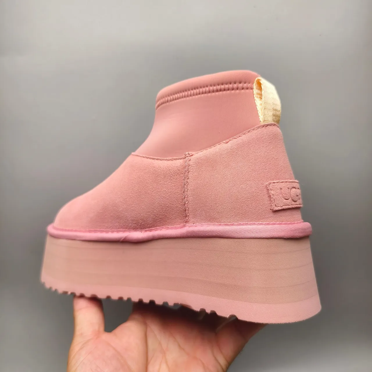 UGG Pink Yellow Platform Sole Suede Upper Ankle Boots 5