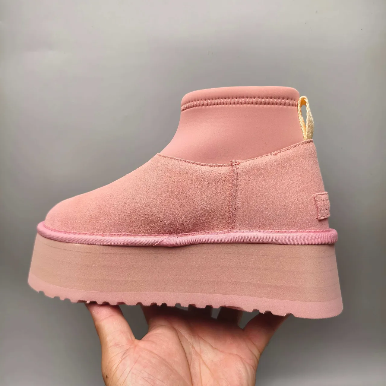 UGG Pink Yellow Platform Sole Suede Upper Ankle Boots 8