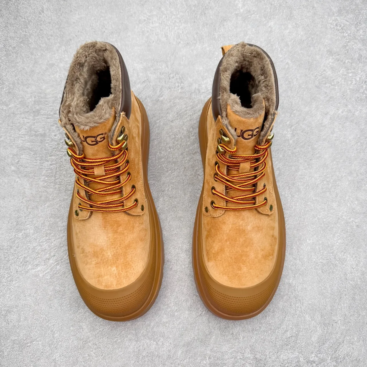 UGG Tan Suede Shearling-Collar Platform Work Boot 2