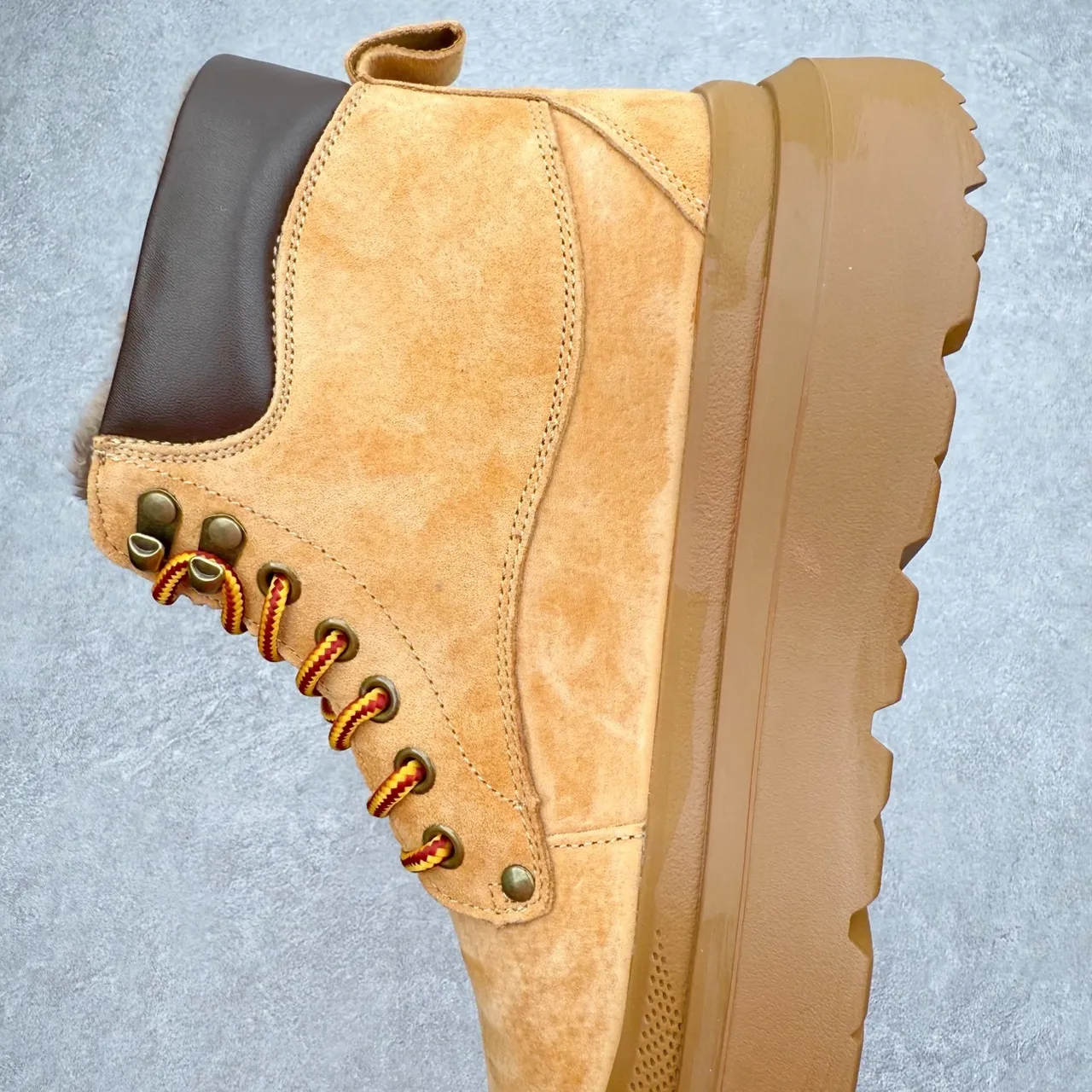 UGG Tan Suede Shearling-Collar Platform Work Boot 4