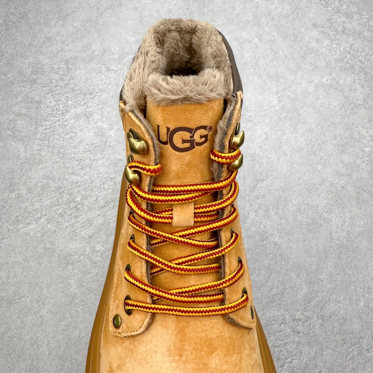 UGG Tan Suede Shearling-Collar Platform Work Boot 8