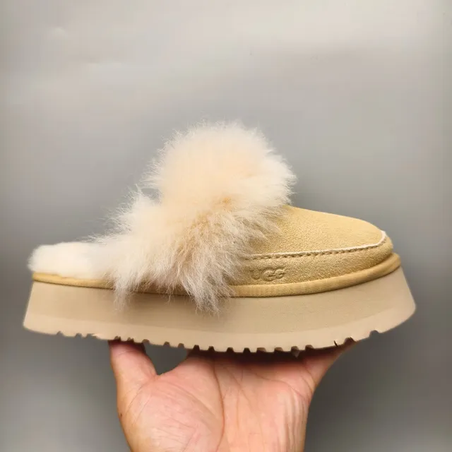 UGG Tasman Beige Shearling-Trimmed Platform Slippers 2